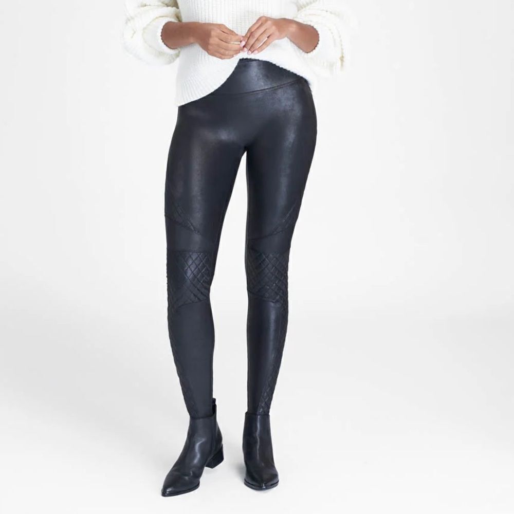 Spanx Faux‎ Leather Quilted Moto Leggings Size medium women's